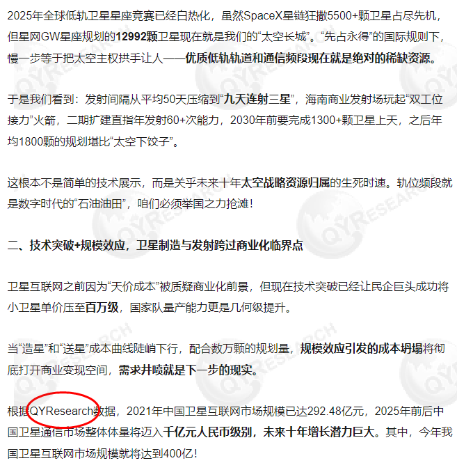 On 11 August, the Satellite Industry ETF cited a satellite internet market report published by QYResearch.