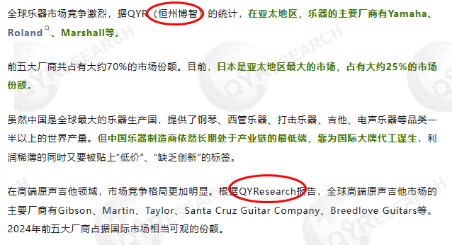 The musical instrument market report published by Hengzhou Bozhi on 10 November was cited by the WeChat public account: Cross-Border E-commerce Insider.