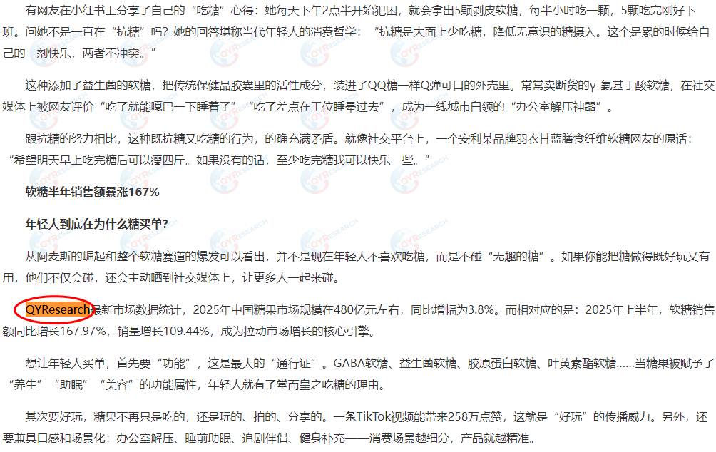 On July 9, Hangzhou Net featured a candy market report published by QYResearch