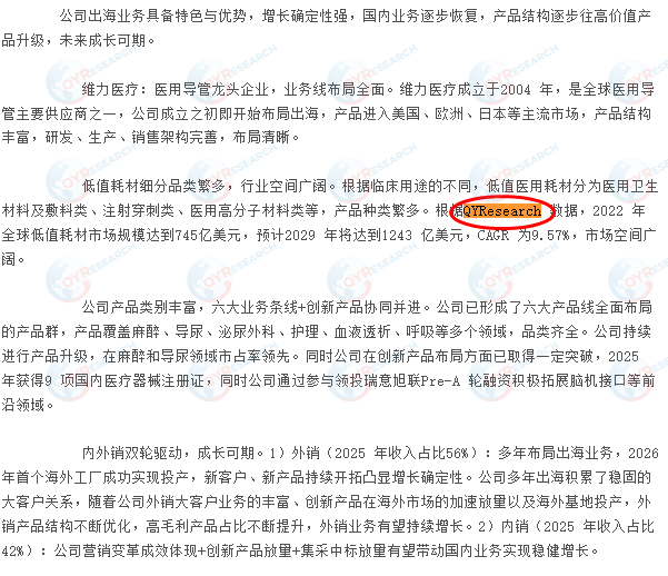 Guangzhou Weili Medical Devices Co., Ltd. cited a market report on low-value medical supplies published by QYResearch.