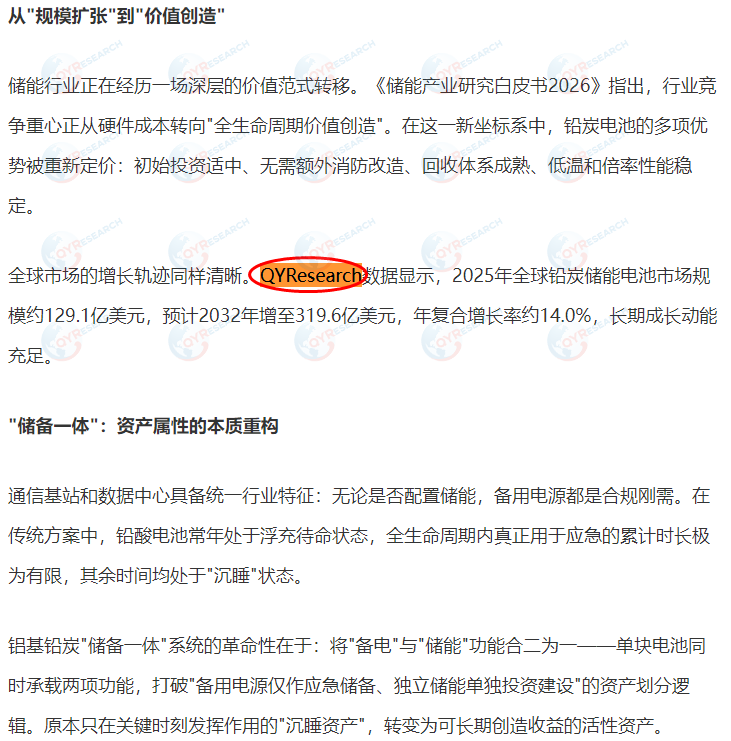 On July 29, Tech Express featured a market report on lead-carbon energy storage batteries published by QYResearch.