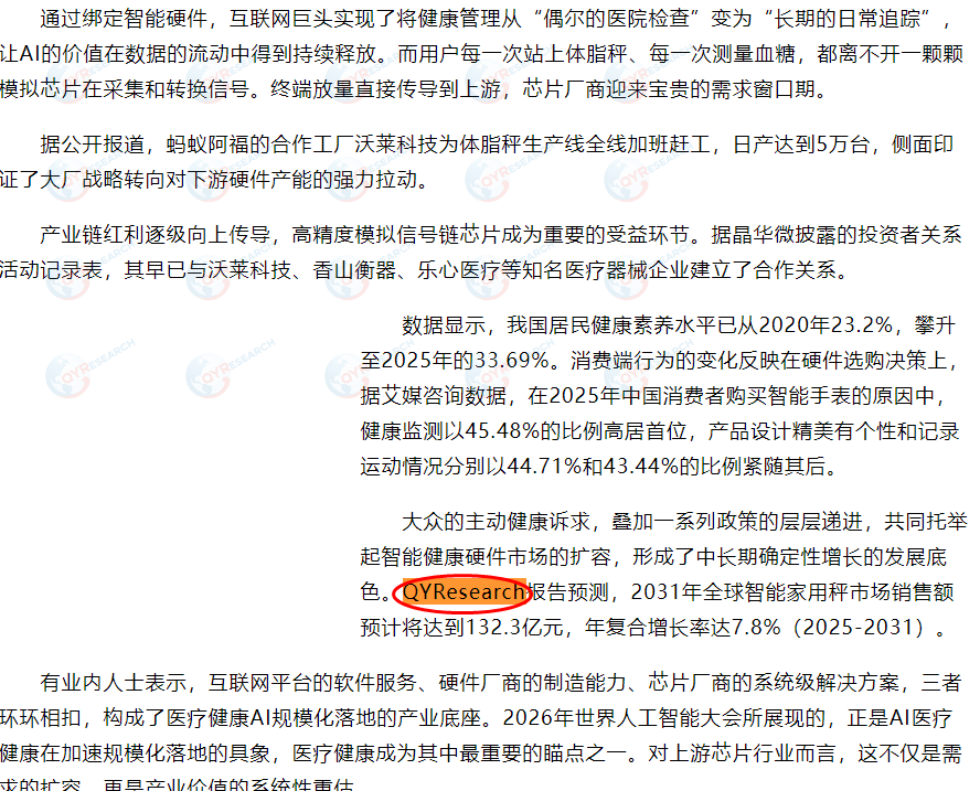 On July 30, Sina.com featured a market report on smart home scales published by QYResearch.