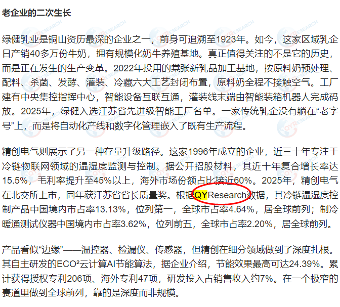 On September 28, Baidu indexed the market report on cold chain temperature and humidity control products published by QYResearch.